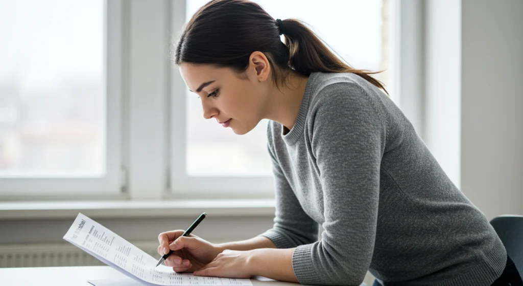 Woman reviewing a checklist to compare health plan options